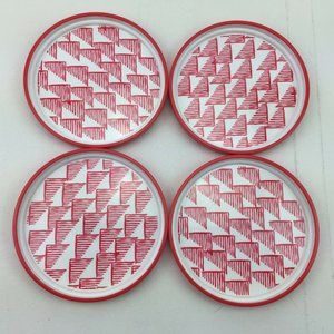 Room Essentials Appetizer Red and White Geometic Print Plates Set 4 Target